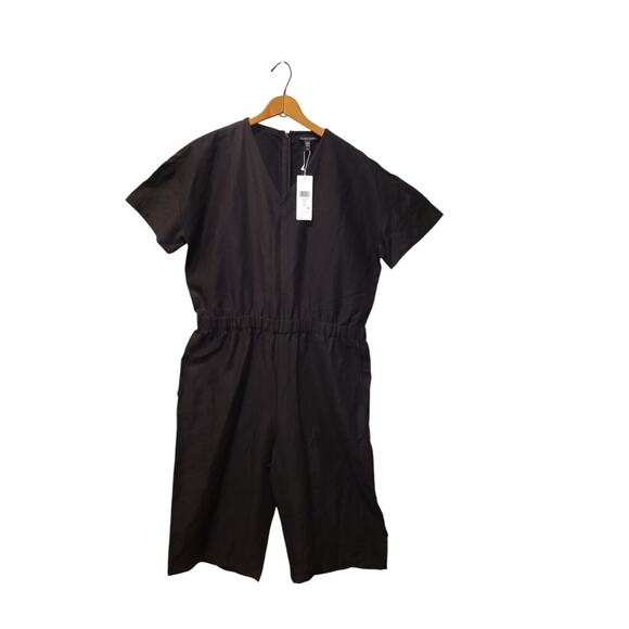 NWT Eileen Fisher Womens Linen Blend Slub Jumpsuit Black Wide Leg Cropped Large - Picture 1 of 13